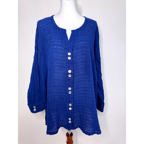 Soft Surroundings Tops - SOFT SURROUNDINGS Linen Cotton Blend Oversized Tunic 3X Blue Coastal Lightweight